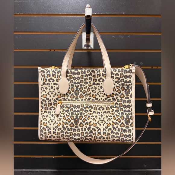 Guess Izzy Leopard Print Satchel Tote Bag Cream Brown Like New - Picture 5 of 6
